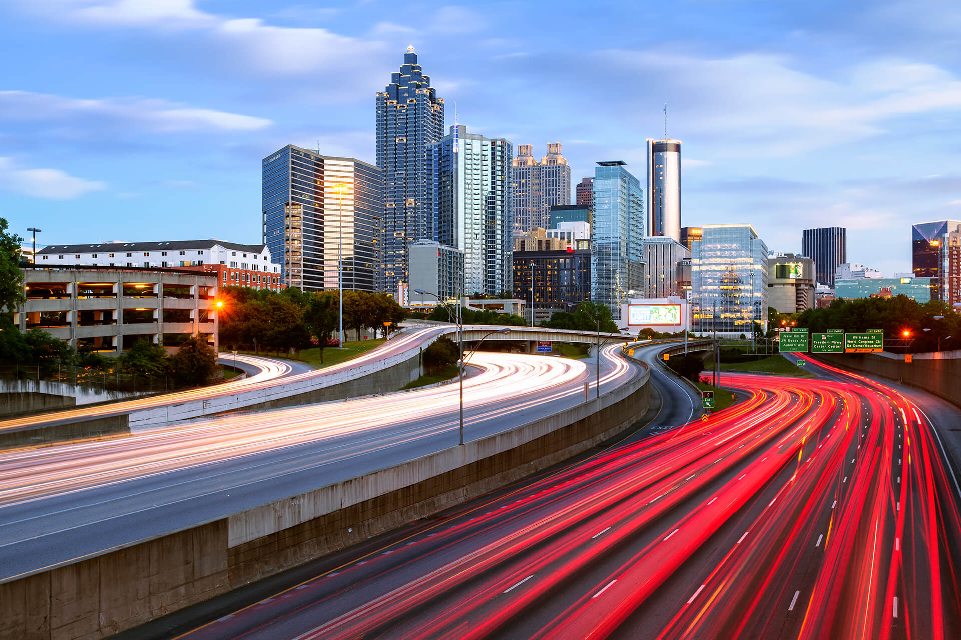Atlanta Interstate Skyline Red Lights